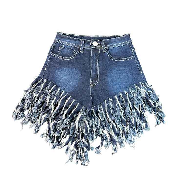 WMN HW DENIM COLOR FRINGE SHORTS 0120