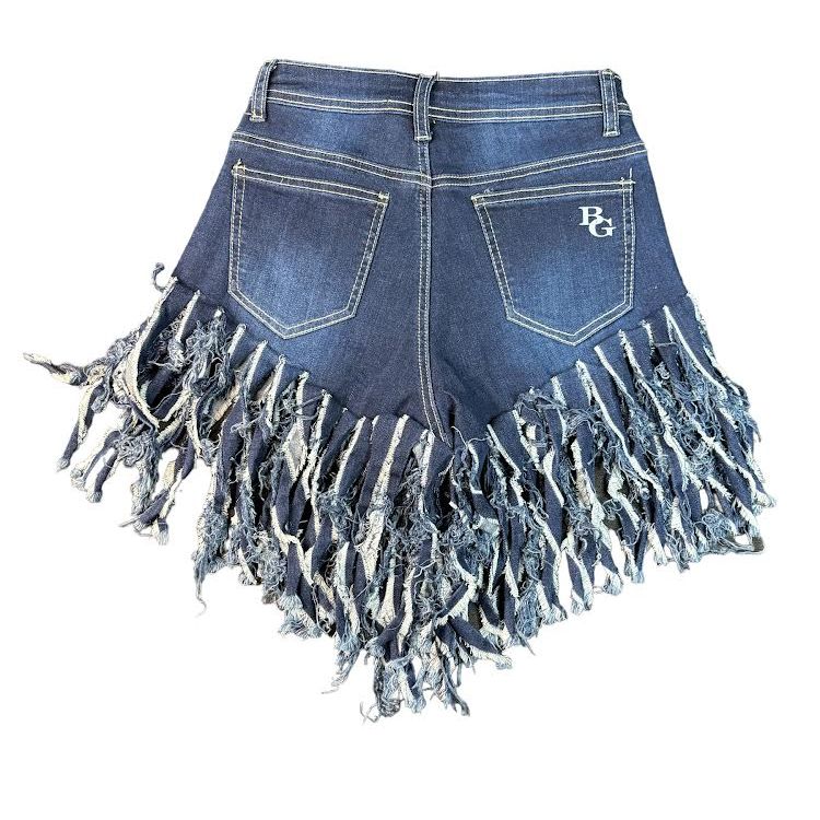 WMN HW DENIM COLOR FRINGE SHORTS 0120