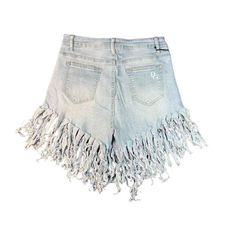 WMN HW DENIM COLOR FRINGE SHORTS 0120
