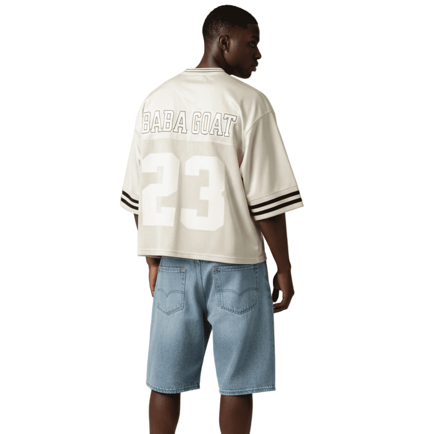 Back view of BABA GOAT premium athletic streetwear jersey