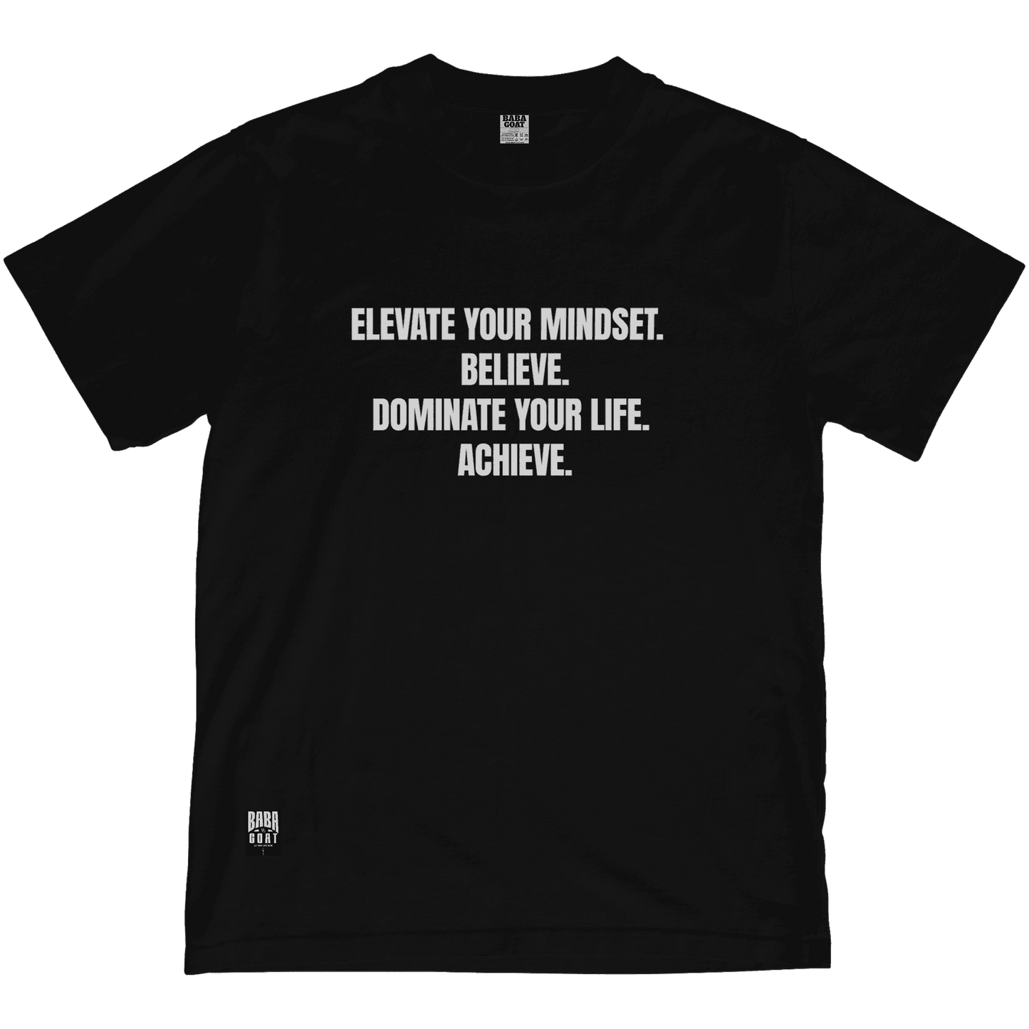 Close-up of high-density Elevate graphic on streetwear shirt