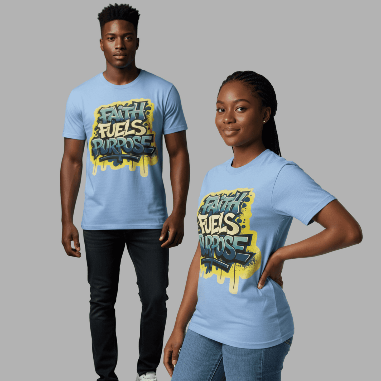 Faith Fuels Purpose Christian Streetwear T Shirt in premium black