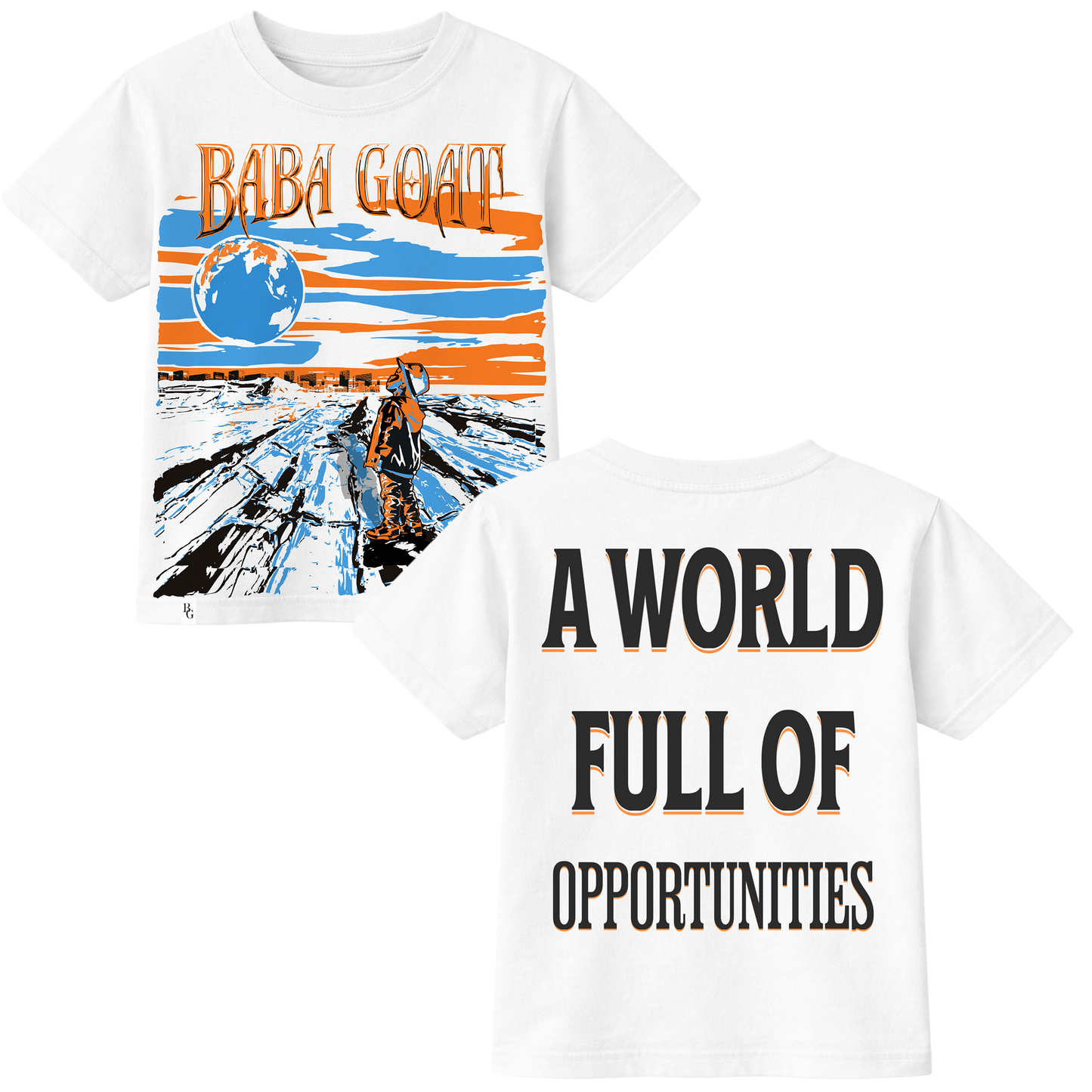 BABA GOAT BOY “A World Full of Opportunities” Kids Streetwear Tee (Front & Back Graphic)