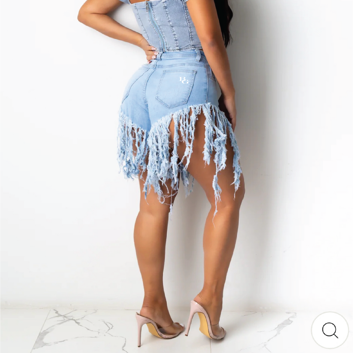 WMN HW DENIM COLOR FRINGE SHORTS 0120