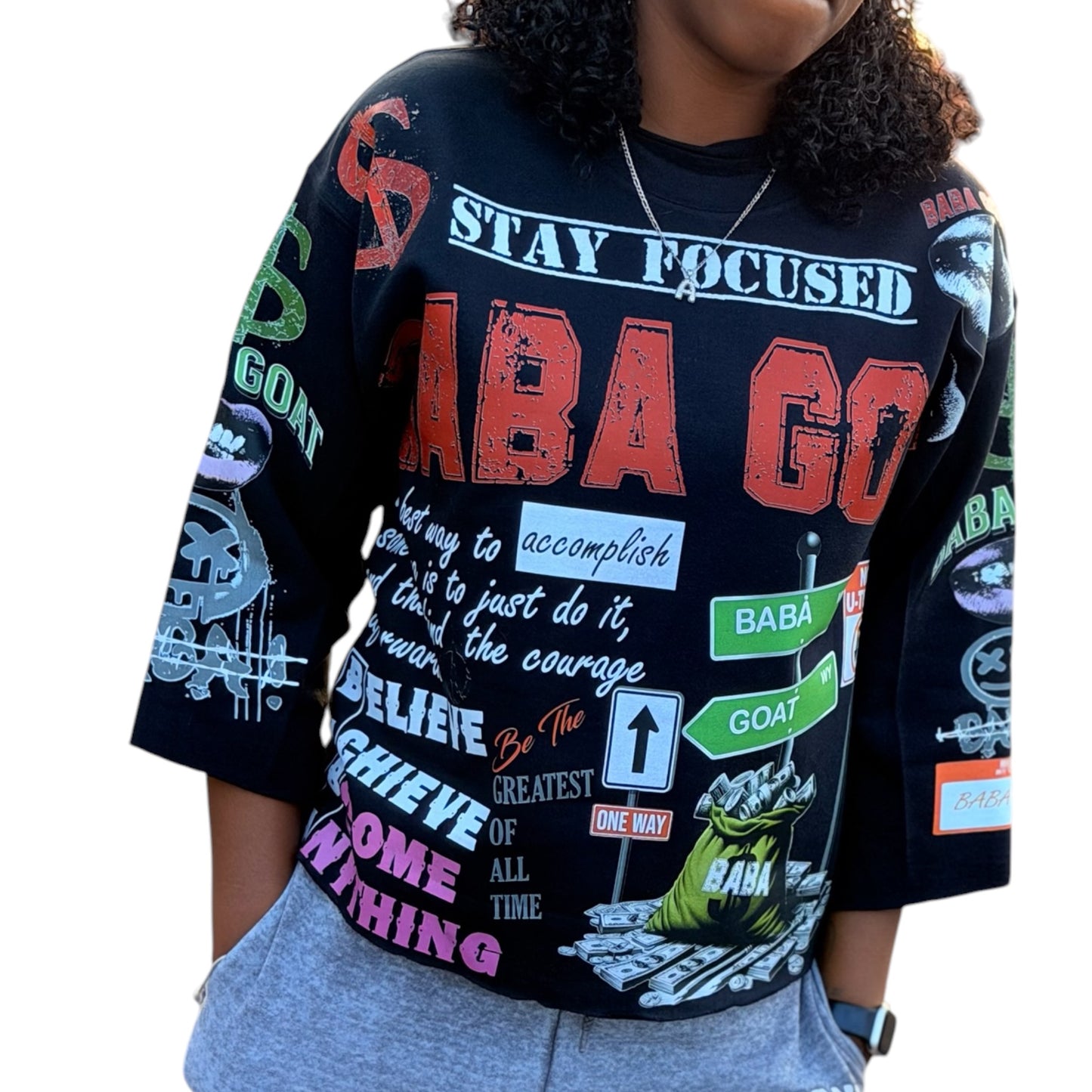 Streetwear Graffiti Message Cropped Sweater shirt