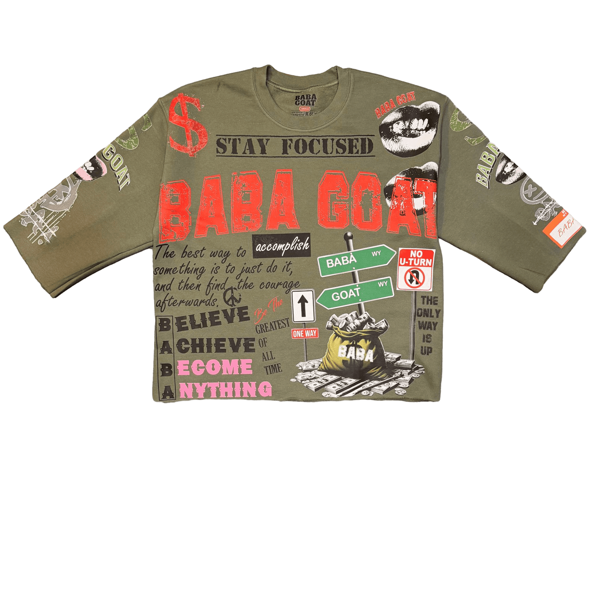 Close-up detail of graffiti print on premium cropped sweater