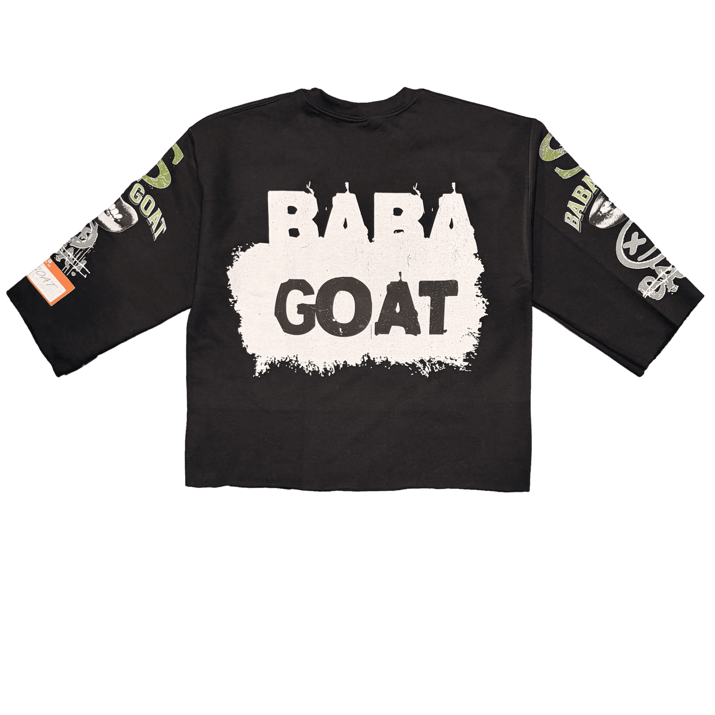 Model wearing luxury cropped streetwear sweater with graffiti message