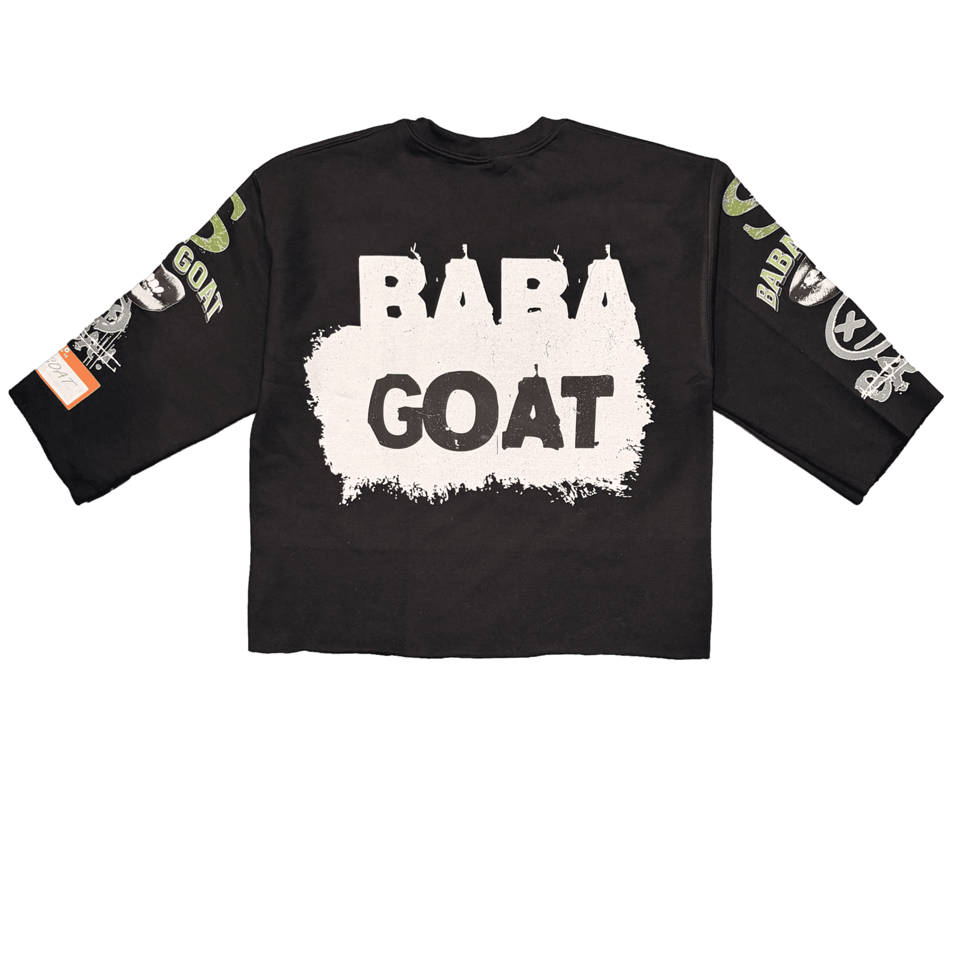 Model wearing luxury cropped streetwear sweater with graffiti message