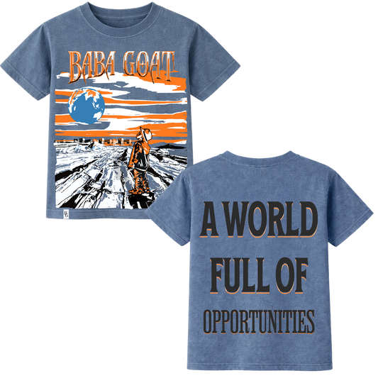 BABA GOAT BOY “A World Full of Opportunities” Kids Streetwear Tee (Front & Back Graphic)
