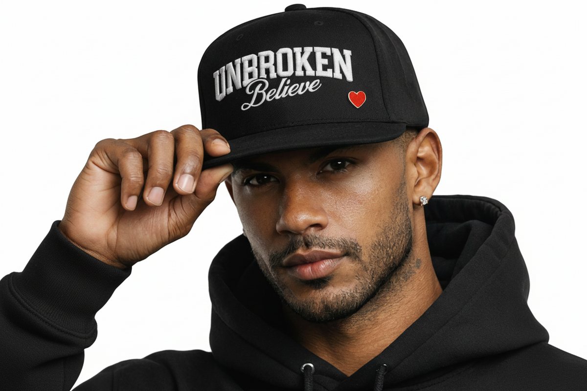 UNBROKEN Snapback Hat – Embroidered Streetwear Cap w/ Heart Pin | BABA GOAT